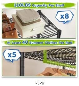 Raybee Clothes Rack Heavy Duty,Clothing Racks for Hanging Clothes with 5 Adjustable Hanging Rods, Metal Garment Rack for Bedroom, Laundry Room, Apartment,Gloss Black