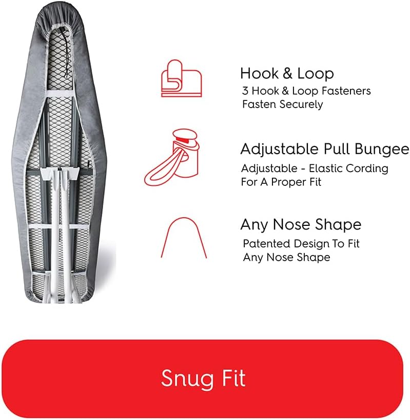 TIVIT Ironing Board Cover 13 x 34, Made in Italy. Pro Grip Pad Covers w/3 Fastener Straps & Pull Bungee Cord - Durable Scorch & Stain Resistant Padded Layers, Heat Reflective AlumiTek PRO Top Coat