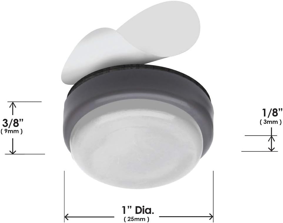 GorillaGlides CB253 1 Inch Chair Sliders/Furniture Glide Floor Protectors (Set of 8 Glides) Self-Adhesive Screw-On Glides, for Sliding on Hard Surface Floors and Low-Pile Carpet, Round