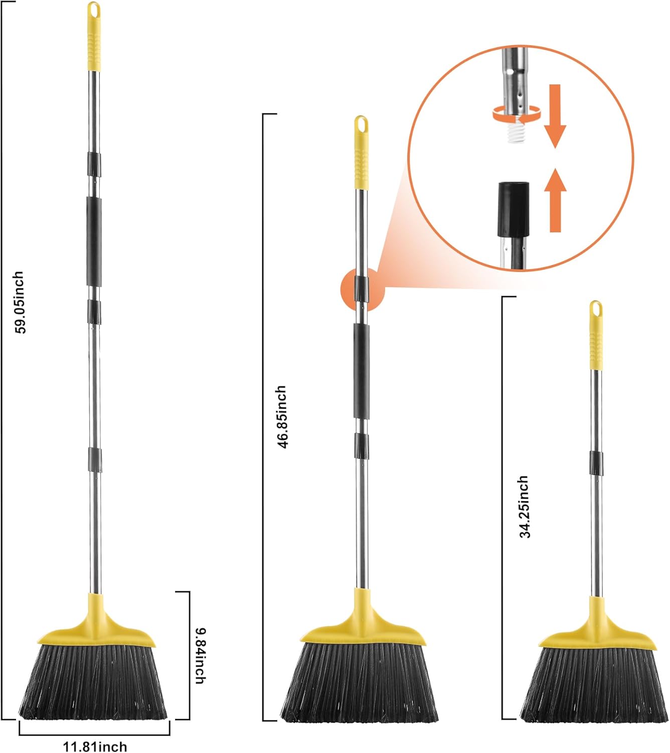 3 Pack Outdoor Heavy Duty Broom 59 Inch - Commercial Grade for Patio, Garage, Restaurant, Lobby, Mall, Market, Office, Kitchen, Driveway, and Warehouse Cleanup
