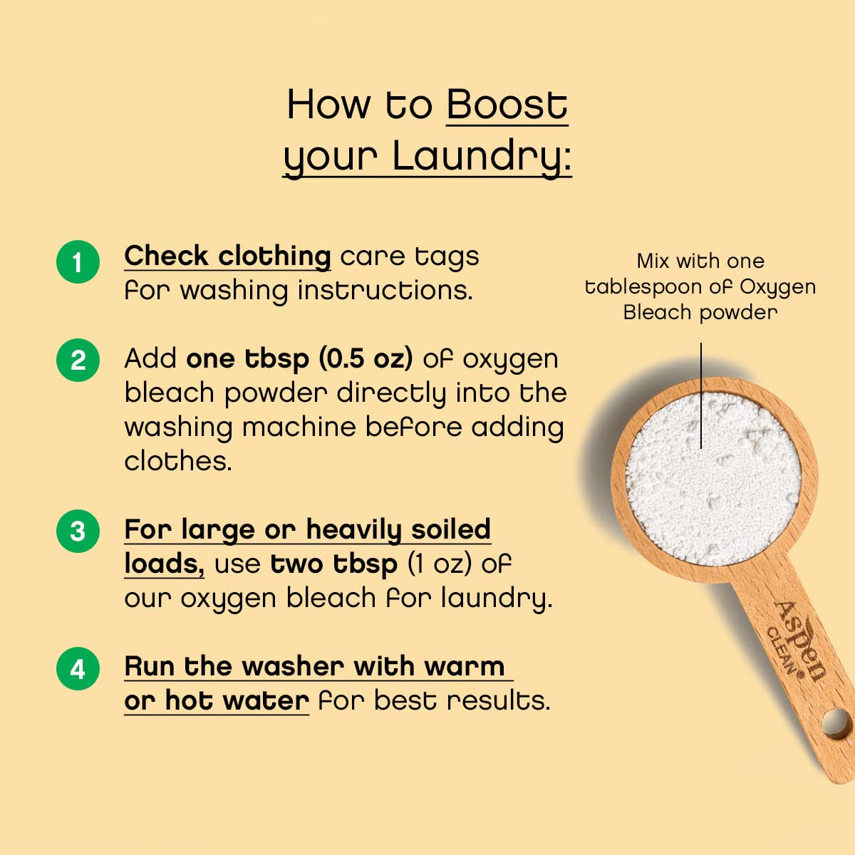 Unscented Oxygen Bleach Powder and Color Safe Stain Remover by AspenClean, Zero plastic, EWG Verified™, Vegan, Non-Bio, Hypoallergenic, Bleach Alternative - 45 Loads