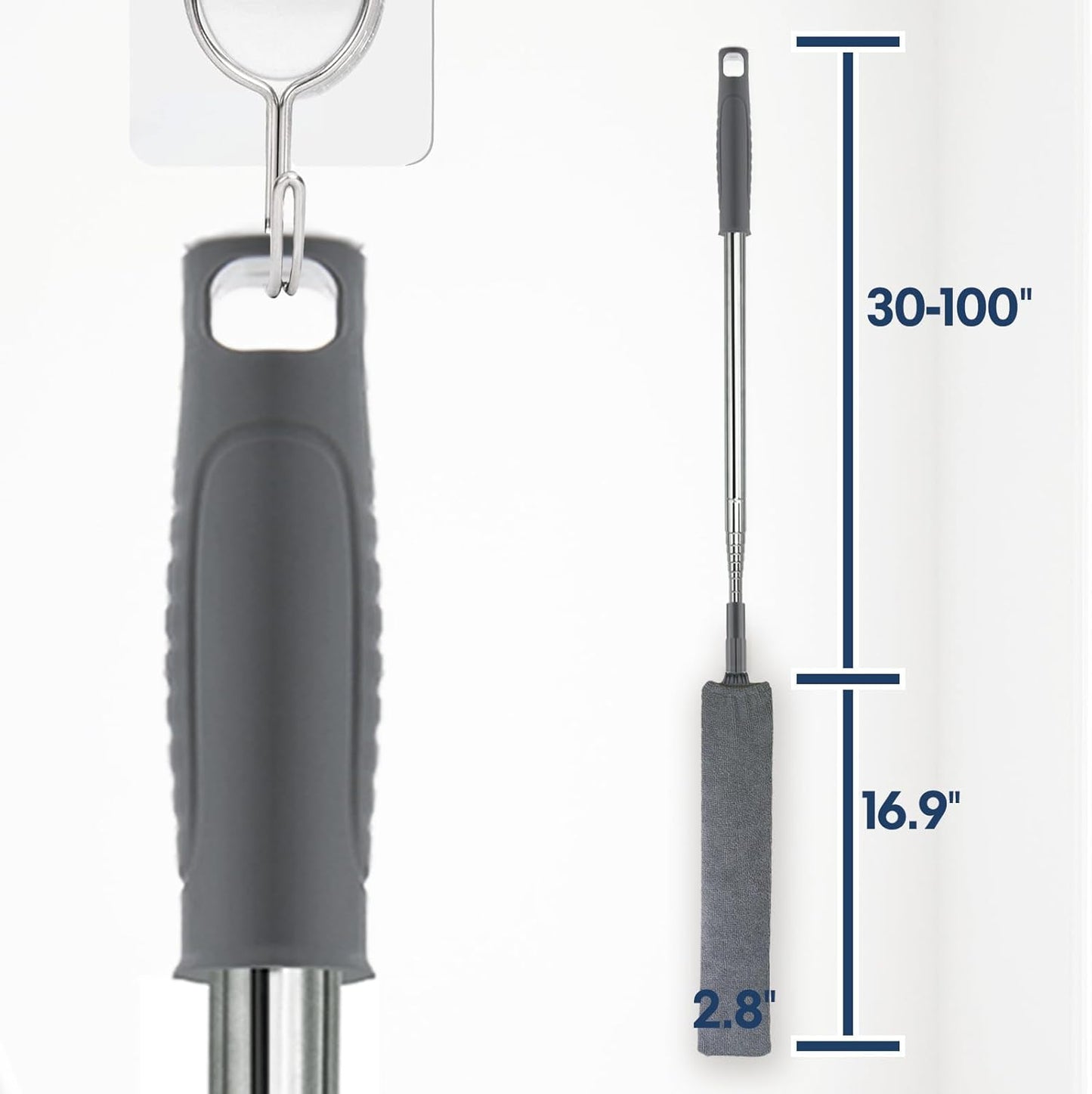 Retractable Gap Dust Cleaner with Extension Pole, Cleaning Tools with 3 Microfiber Dusting Cloths, Extendable Long Handle Duster for Cleaning Under Refrigerator Furniture Appliance