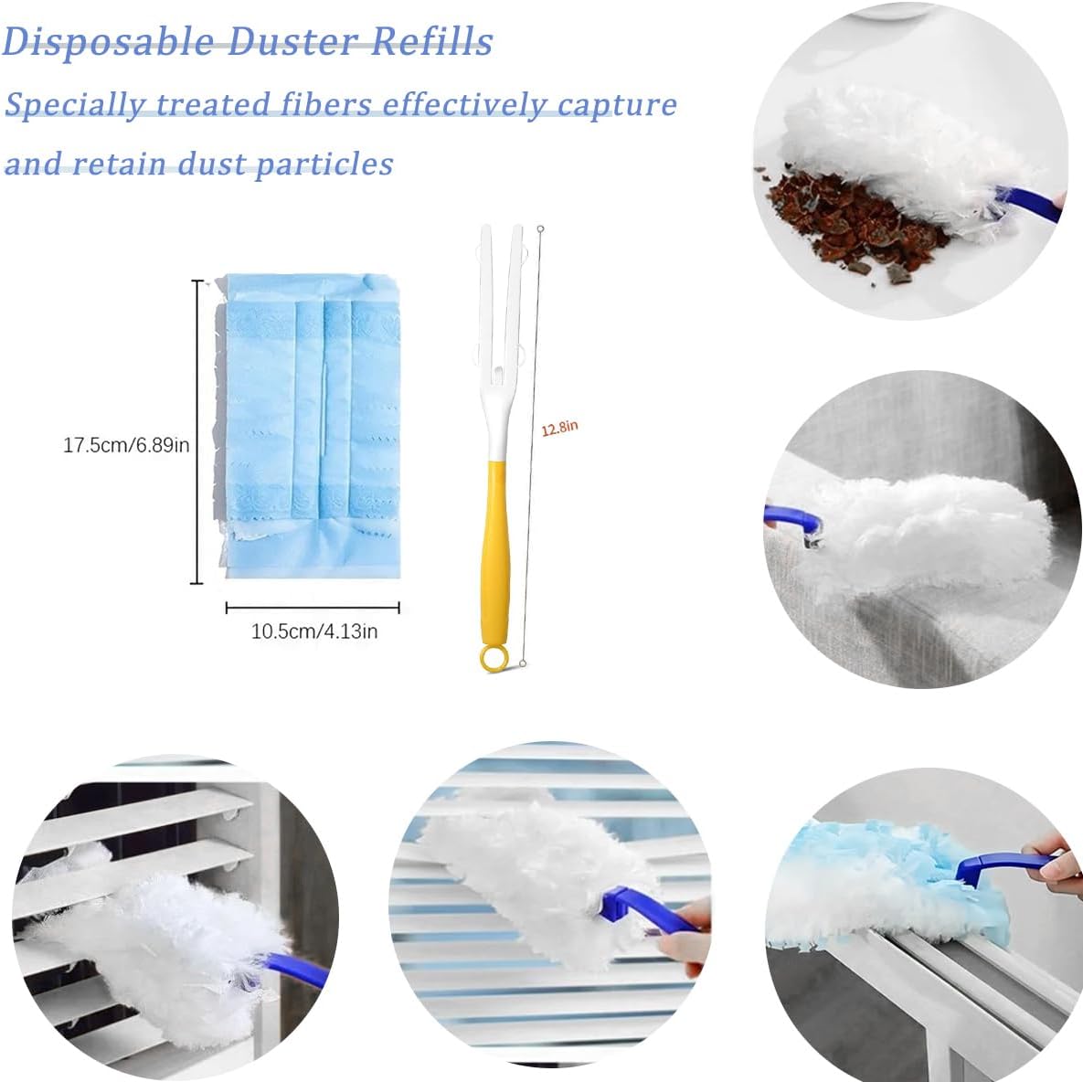 Duster Refills Compatible with Swiffer Duster, Heavy Duty Multi Surface Duster Replacement with 1 Extra Handle for Cleaning Furniture, Blinds, Ceiling Fans and Car (Blue-50 Pack)