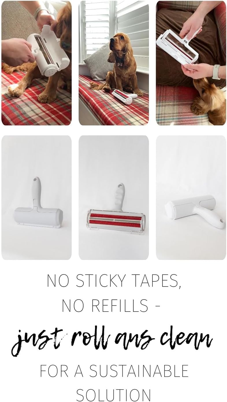 Reusable Pet Hair Remover & Lint Roller – Washable, Portable Tool for Dog & Cat Hair Removal on Clothes, Furniture, Carpet & Car – Effective Roller for Easy Fur & Lint Removal (Grey)