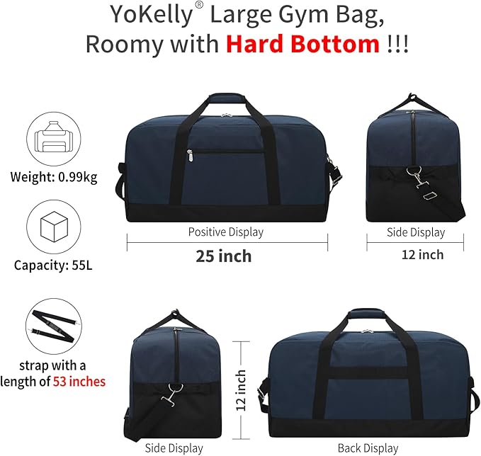 55L Large Duffle Bag for Men Travel - 25 inch Weekender Duffel Bag with Hard Bottom - Navy