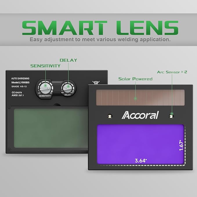 1/1/1/1 Large Viewing Auto Darkening Welding Helmet True Color Solar Powered Weld Hood Wide Shade 4/8.5-12.5 for TIG MIG Arc LYG 850BS