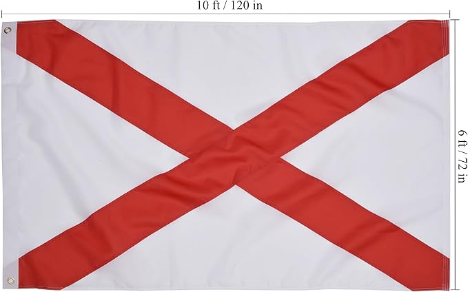 Alabama State Flag 6x10 Ft, Deluxe Embroidered Heavy Duty Nylon Durable AL Outside Flags, Indoor/Outdoor, Sewn Stripes and Brass Grommets