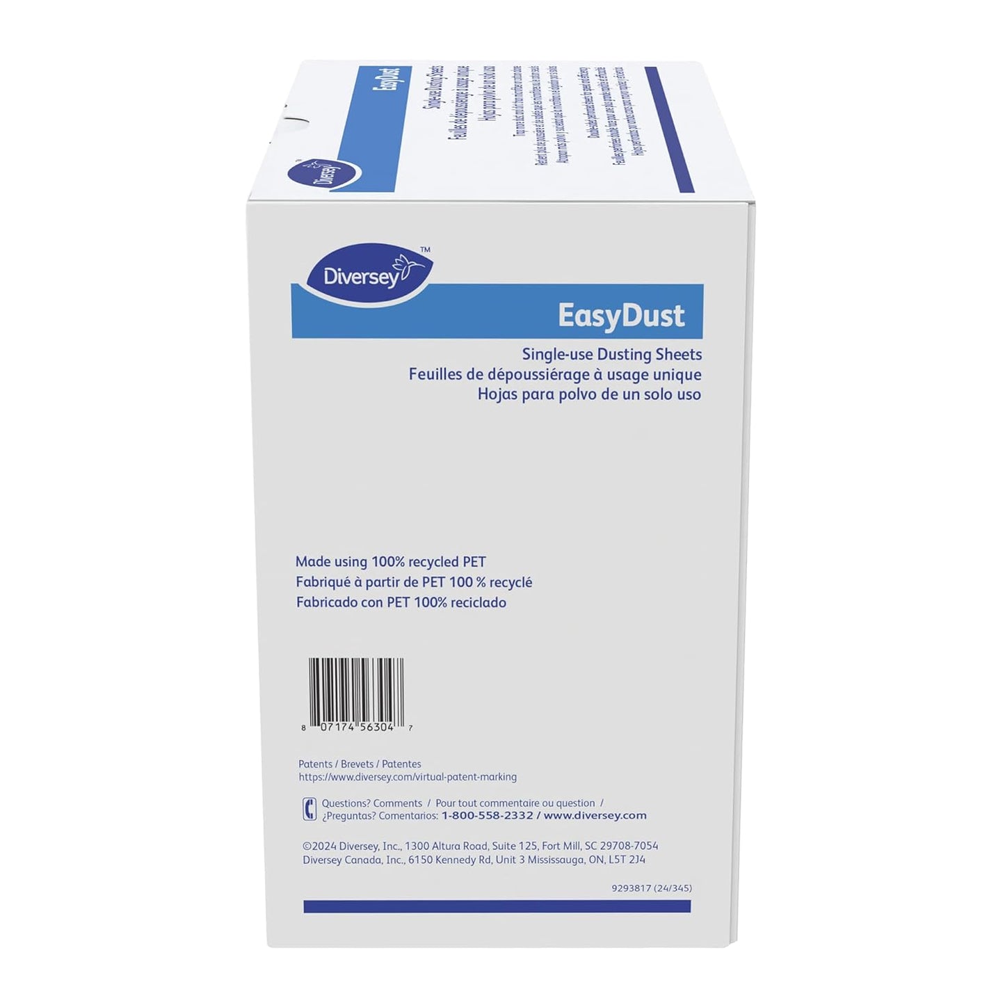 Diversey 9292466 EasyDust Single-use Dusting Sheets, Disposable Multisurface Cleaning Wipes for Floors, Dust Wipes Trap Dirt, Unscented 5x6-inch Sheets, 250-Sheets, 1-Box