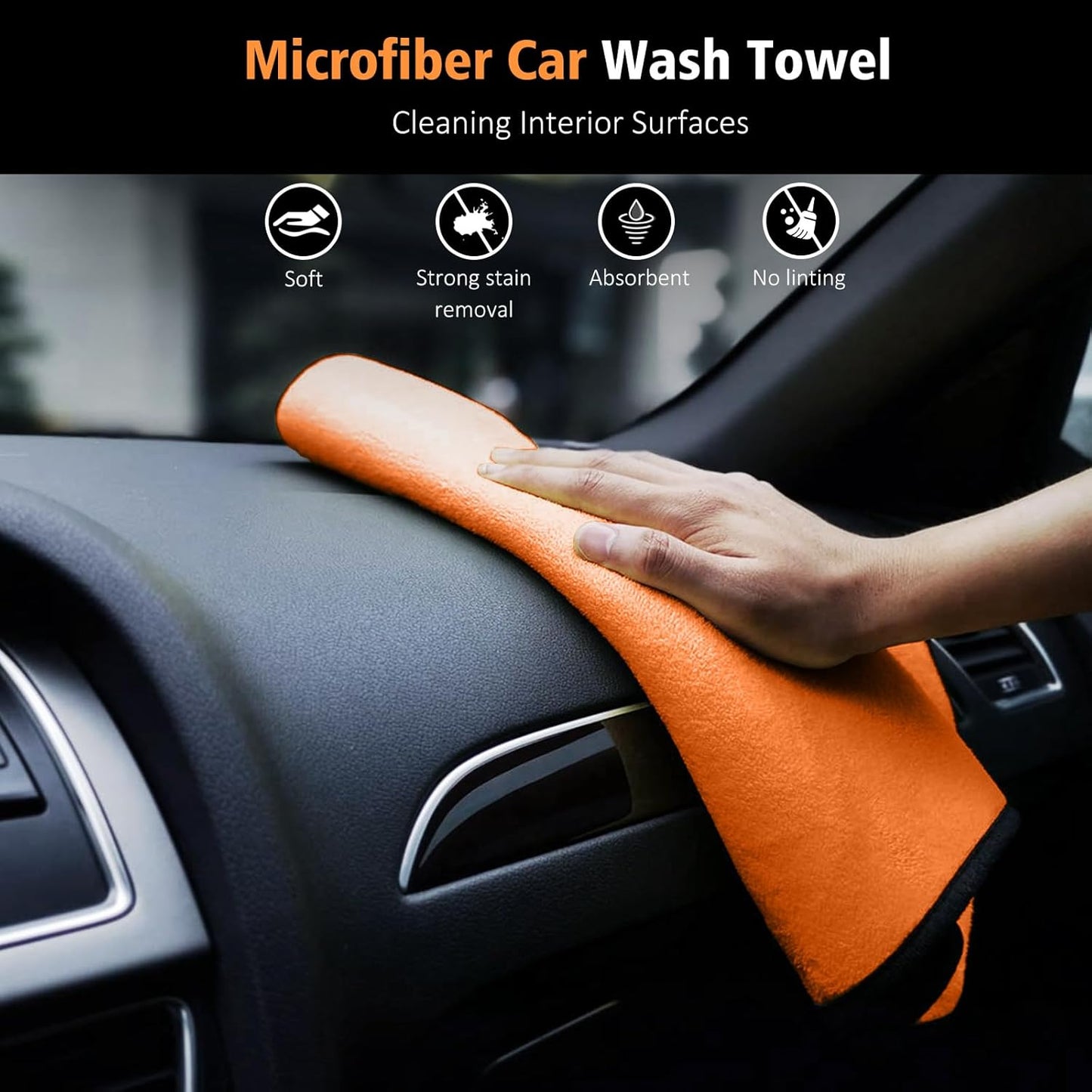 YeewayVeh 7PCS Car Interior Detailing Kit, Horse Hair Car Leather Brush, Applicator Pads and Microfiber Cloth for Car Interior & Seats Leather, Interior Car Cleaning Kit, Orange