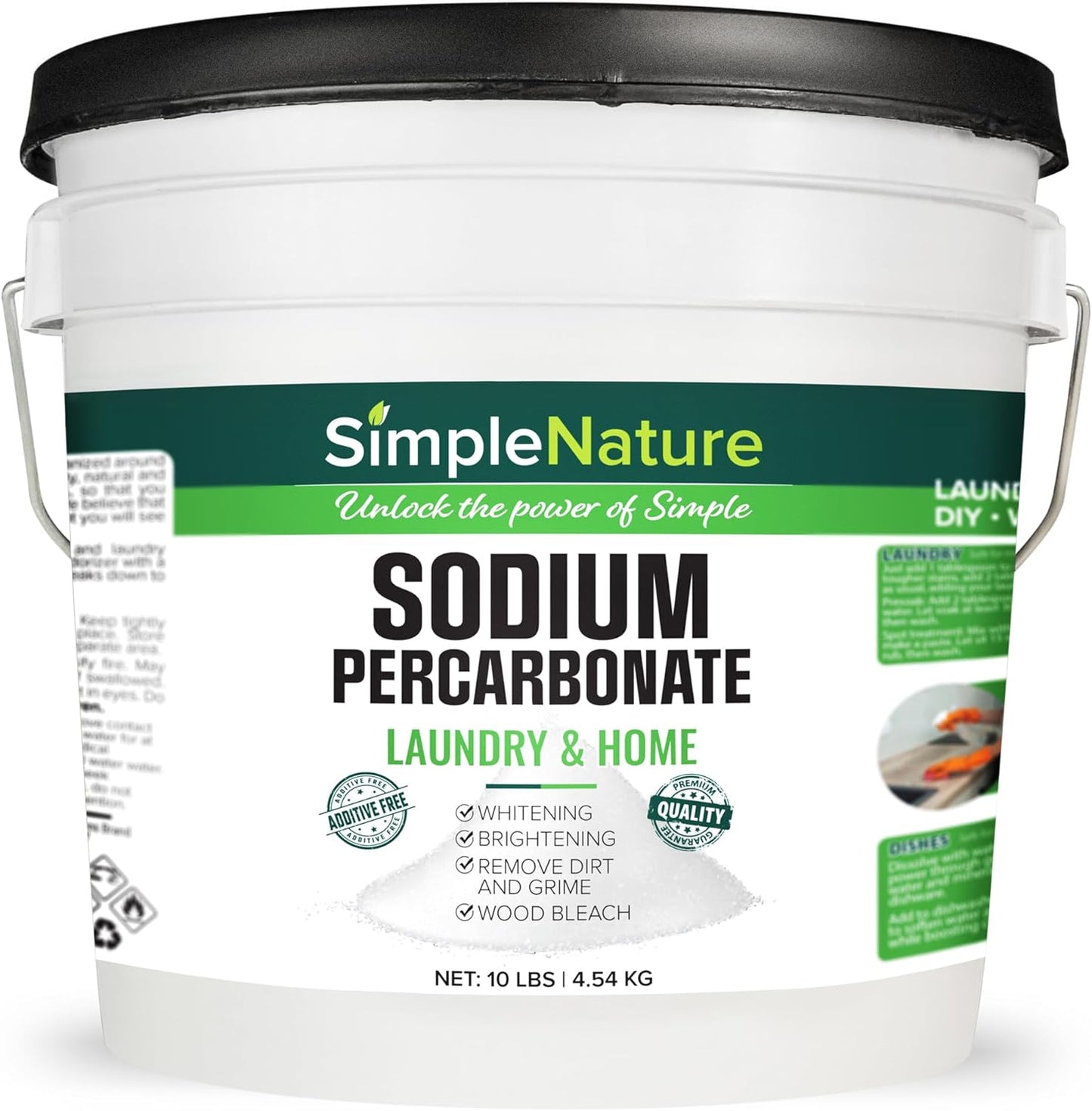 Sodium Percarbonate (10 lbs) - Versatile Non-toxic Biodegradable Scent-Free Cleaner for Home, Laundry, and Decking - Pure Oxygen Bleach - Convenient Resealable Container