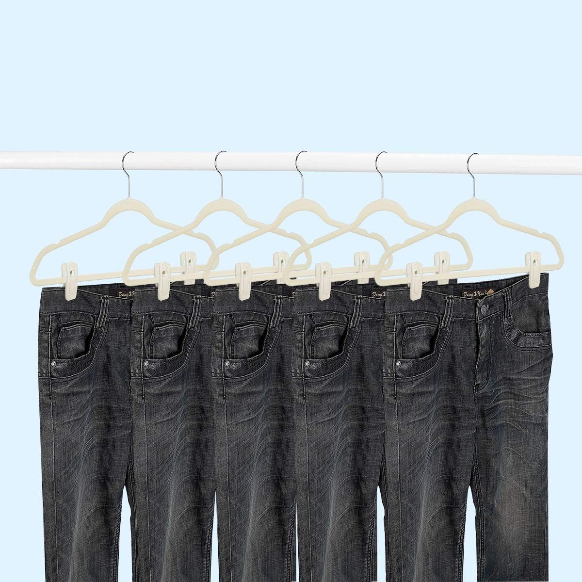 Beige Velvet Hanger Clips (60-Pack), Non-Slip Velvet Clip Work Perfectly for Ivory/Beige Velvet Hangers, Pant Skirt Hanger Velvet Clips Fit for Velvet Clothes Hangers