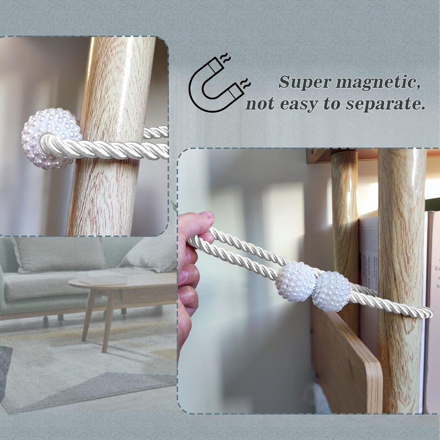 Hion Magnetic Curtain Tiebacks White 6 Pack, Curtain Tiebacks Buckles Holdbacks Holders Hooks Clip for Home Bedroom Office Decorative Thick or Thin Curtain