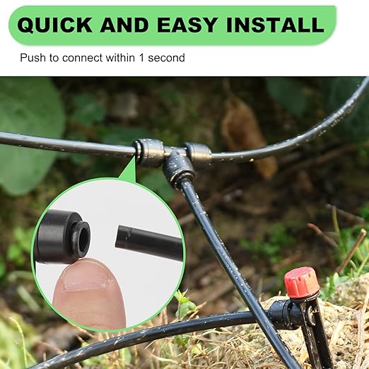 177FT Drip Irrigation Kit – 2025 New Quick-Connect Micro Irrigation System with 46FT 1/2'' Tubing, Locking Nozzle Emitters, Adjustable Misting Sprayers for Gardens, Lawns, Raised Beds and Greenhouses