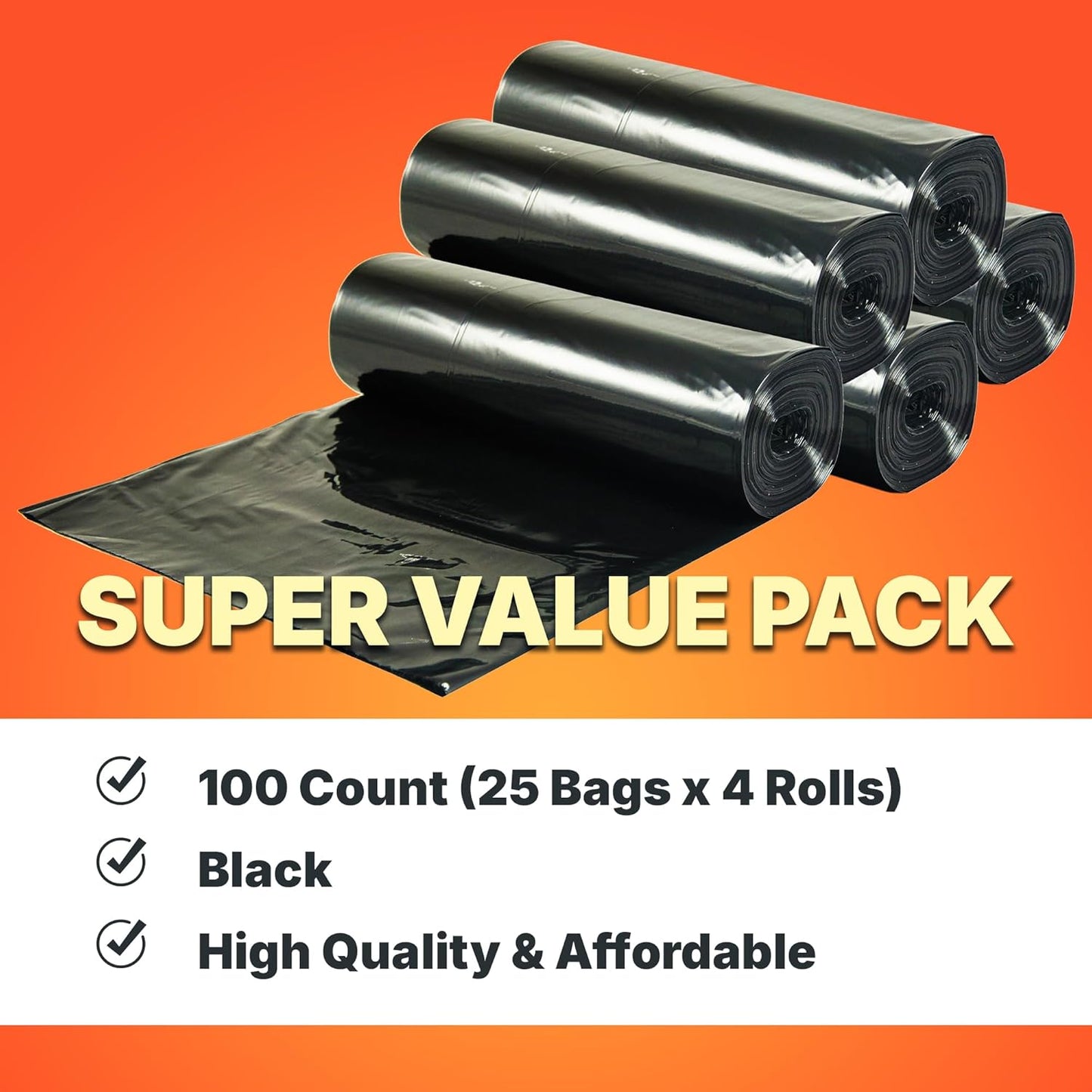 55-60 Gallon Trash Bags, 30 Micron Heavy Duty Pure LDPE Garbage Can Liners, 36" x 58" Large, Black, 100 Count