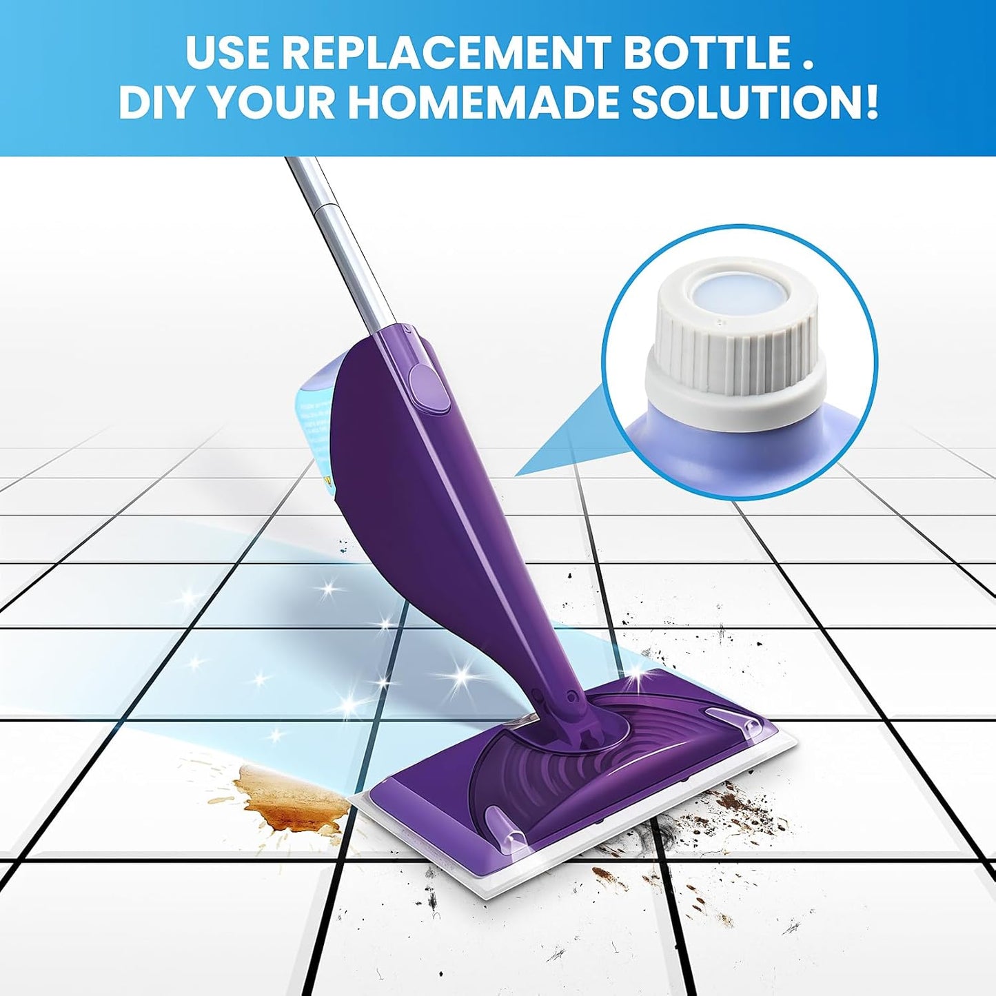 Refillable Bottle for Swiffer Wet Jet Mop - 500ml /17 FL OZ - Leak-Proof HDPE Solution Bottle, Empty,Not for Power mop