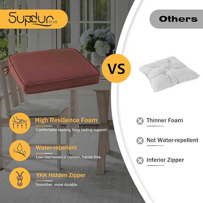 Outdoor Square Corner Seat Cushion, 19"x19"x3", Set of 4, Non Slip Seat Cushion Pads with Removable Cover for Patio Furniture, Garden Yard Lawn, Tan Dotted Red Base