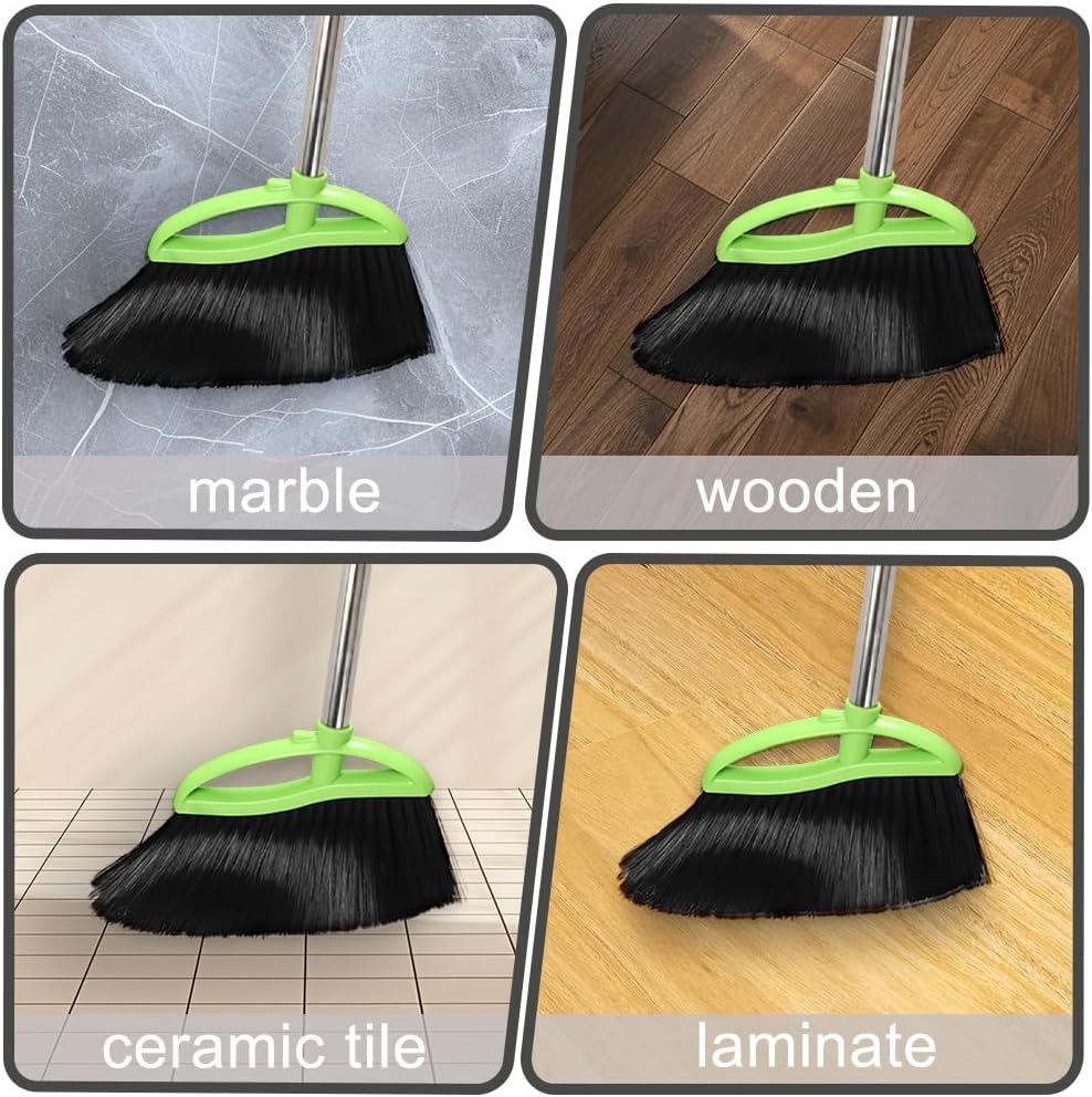 Soft Bristles Green Angle Broom Long Handle Indoor Broom for Hardwood Floor Sweeping Floor Cleaning Broom