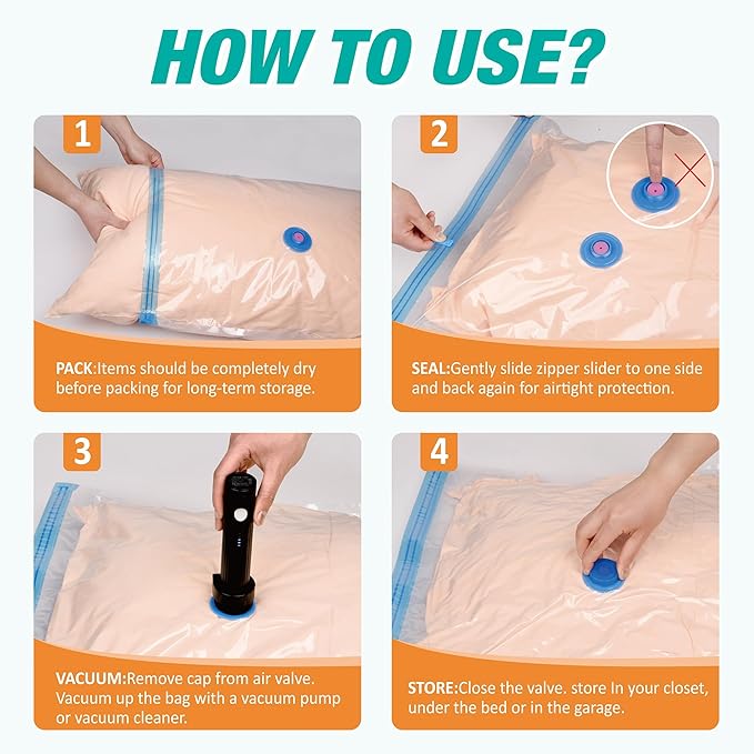 Vacuum Storage Bags with Electric Pump, 25 Pack Space Saver Bags Vacuum Seal Bags with Pump, Vacuum Sealer Bags for Clothes, Comforters, Blankets, Bedding