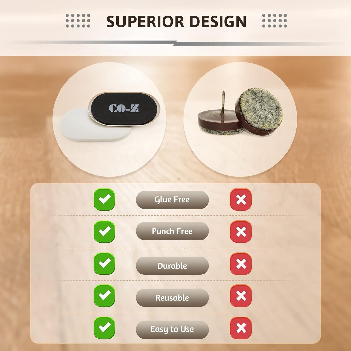 CO-Z Large Furniture Sliders - 8 Pack, 6" x 9 1/2" Oval Reusable Furniture Sliders for Carpet, Heavy-Duty Furniture Gliders Movers for Hardwood Floors, Plastic Moving Pads for Heavy Furniture