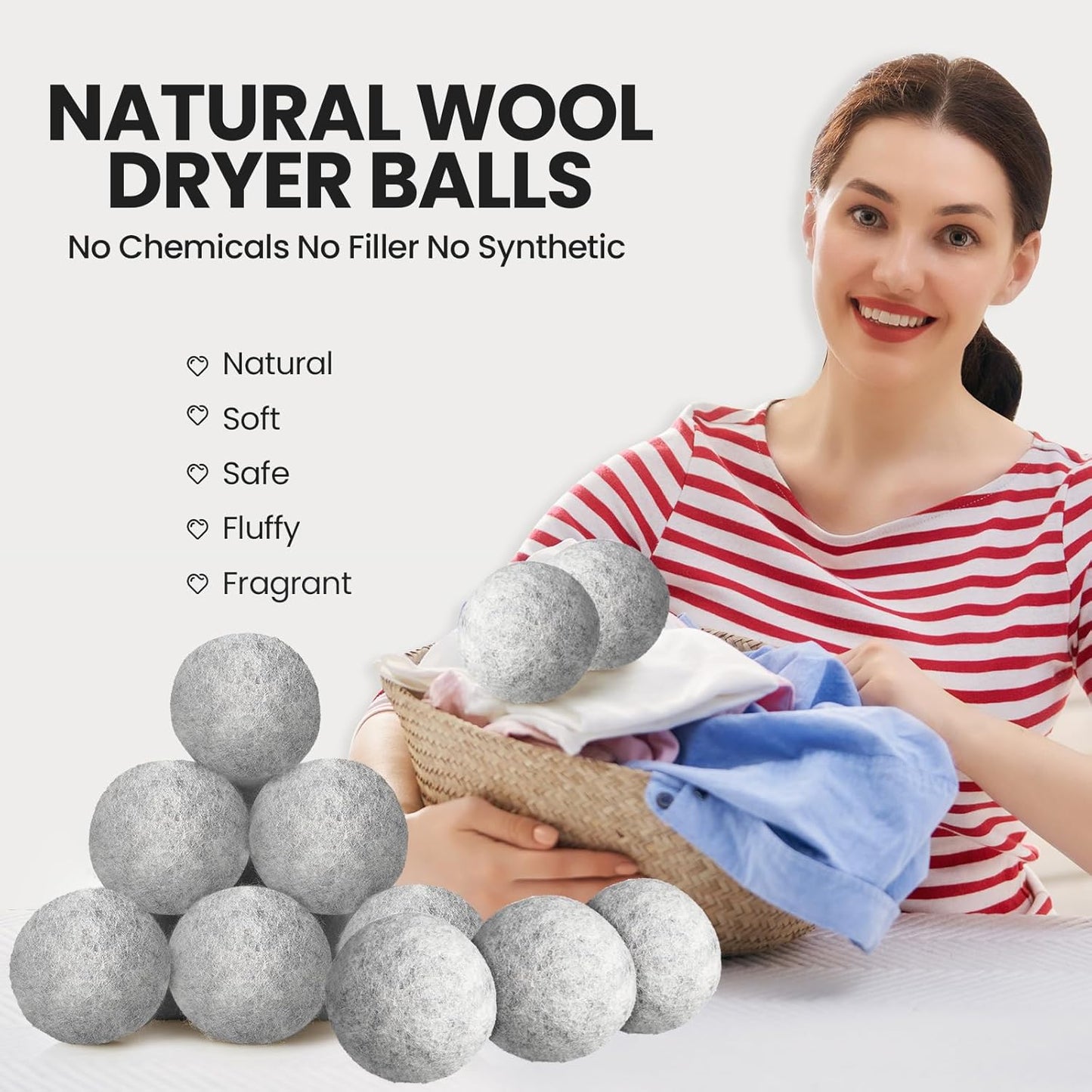 Kenning 26 Pieces Wool Dryer Balls Set, 24 Reusable Dryer Balls with 2 Muslin Bags Fabric Softener for Clothes Laundry Anti Wrinkle Anti Static Saving Energy and Time(Gray)