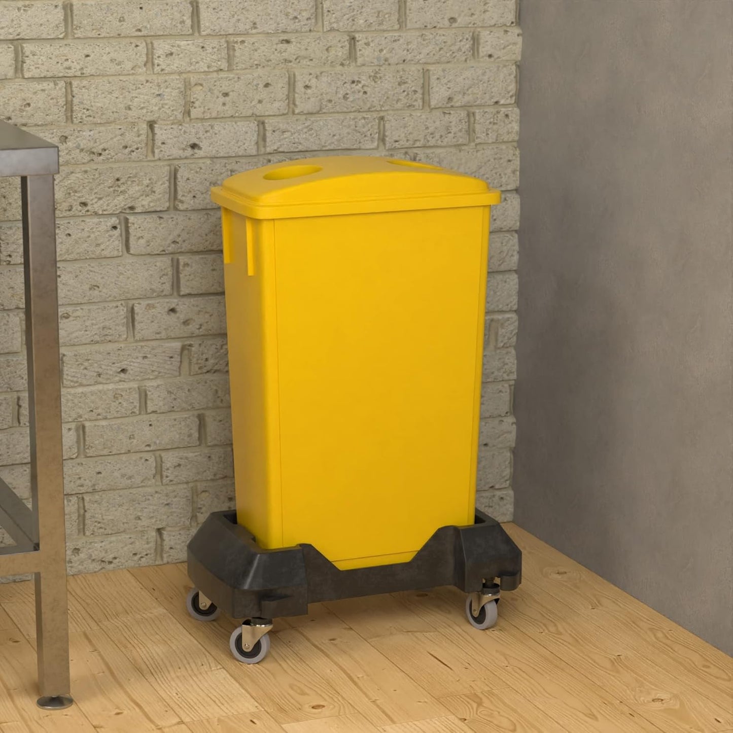 23 Gallon Yellow Slim Jim Trash Can with Bottle Lid and Dolly