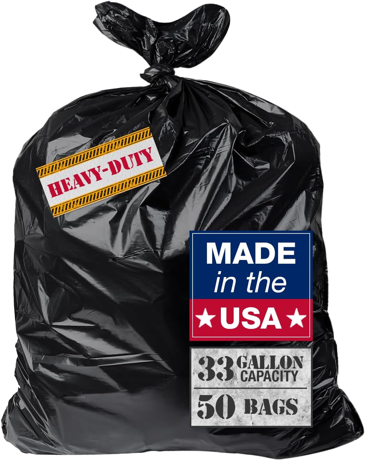 32-33 Gallon Heavy Duty Trash Bags – 50 Count Large Black Garbage Bags for Outdoor Bins, Contractor, Lawn, and Commercial Use – 2.5 Mil Thick Can Liners, 61" x 68"
