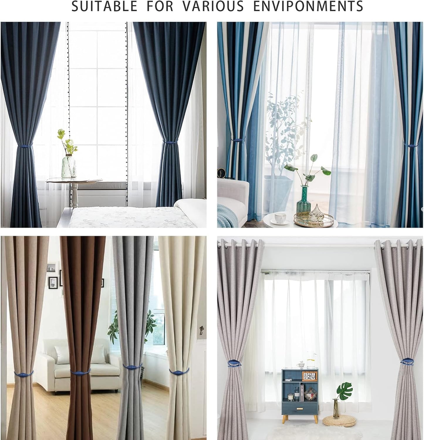 2 PCS Magnetic Curtain Tiebacks, European Style Convenient Drape Tie Backs Holdbacks for Thin or Thick Home & Office Window Draperies, No Tools Required-Light Blue