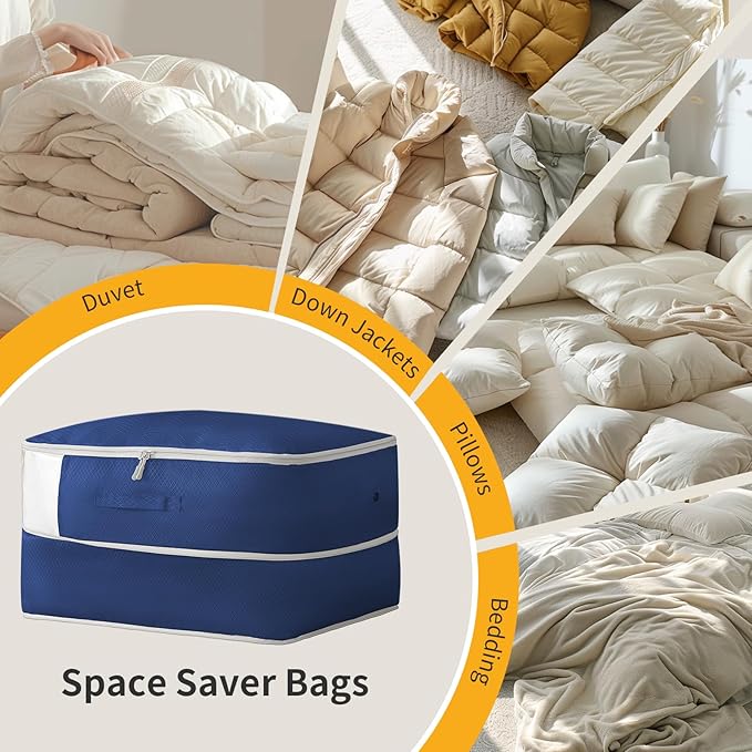 DIMJ Comforter Storage Bag 6 Pack - Blanket Storage Organizer Compression Bags, Large Capacity Ultra Space Saving Self Compression Organize for Bedding, Pillow, Duvet, Sheet Storage with Zipper Window