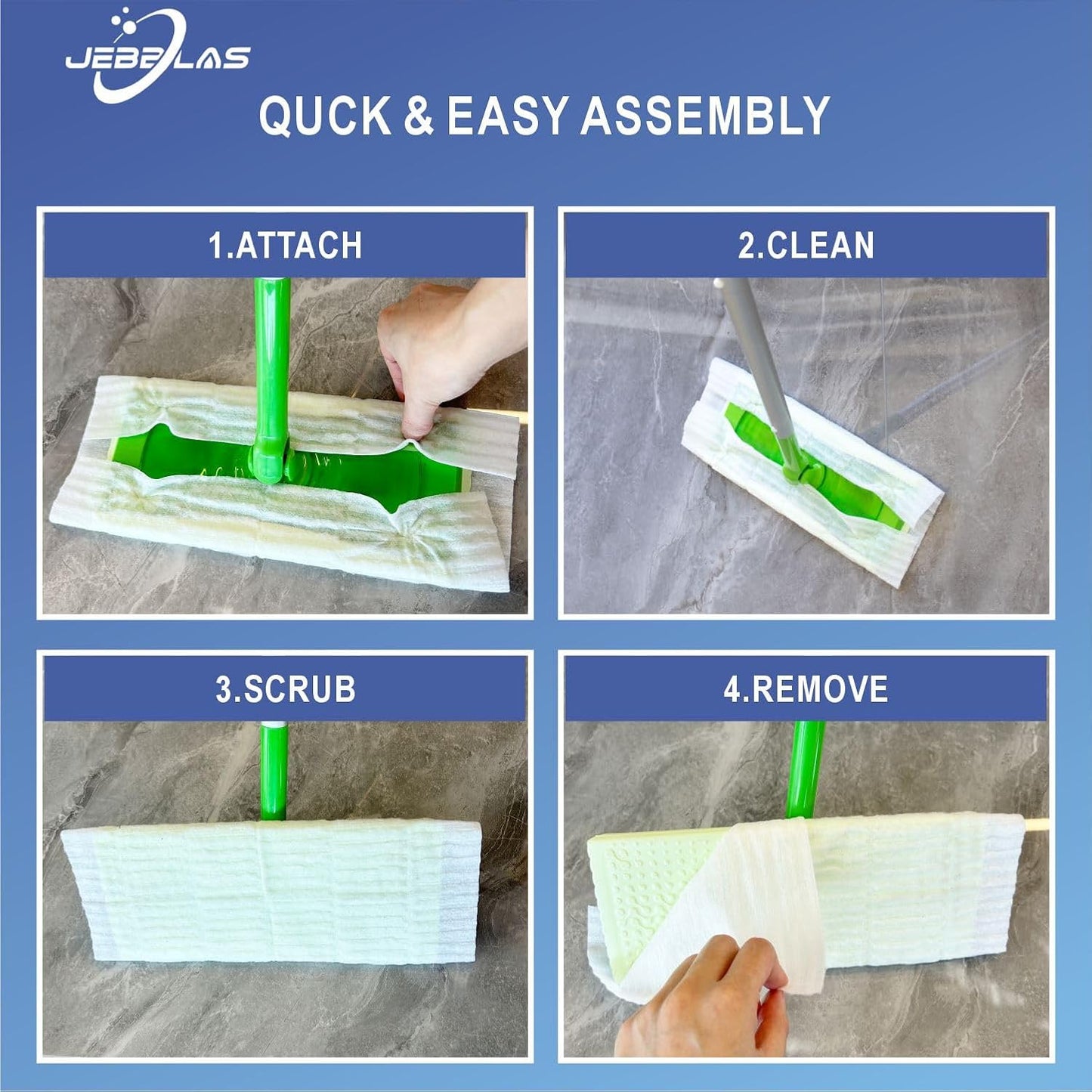 JEBBLAS Disposable Mop Cloth Dry Sweeping Pad for Flat Mop Sweeping Cloths Multi Surface Refills, 60 Pcs/Pack