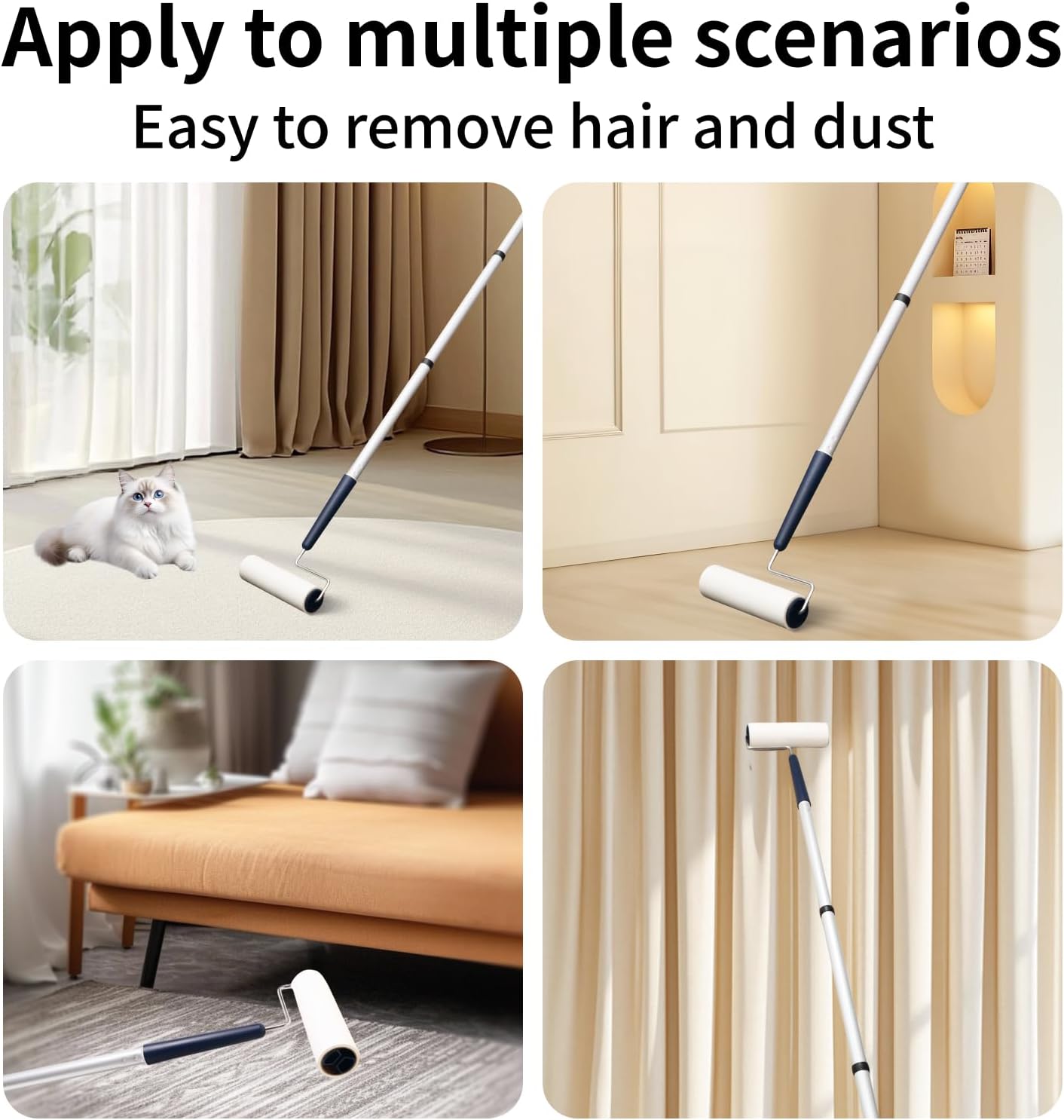 Lint Roller for Pet Hair Extra Sticky with 3 Extendable Handle, Large Surface 6.3'' Lint Remover Mop with 300 Sheets for Floor Clothes Furniture Dog Cat Hair