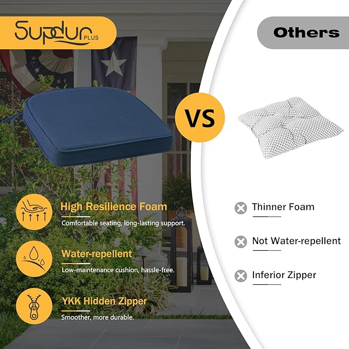 Outdoor Sunbrella Round Corner Seat Cushion, 17"x16"x2", Set of 4, Non Slip Seat Cushion Pads with Removable Cover for Patio Furniture, Garden Yard Lawn, Specrtum Indigo