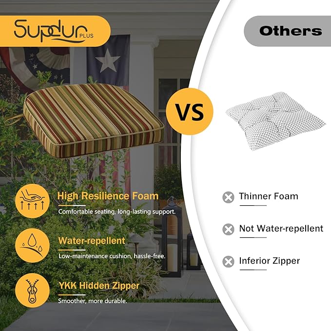 Outdoor Round Corner Seat Cushion, 17"x16"x2", Set of 4, Non Slip Seat Cushion Pads with Removable Cover for Patio Furniture, Garden Yard Lawn, Colorful Stripe