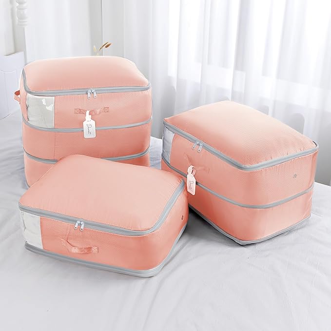 DIMJ Comforter Storage Bag - 110L Ultra Space Saving Self Compression Organize 6 Pack for Duvet, Pillow, Bedding, Blanket Storage Organizer Nylon Compression Bags