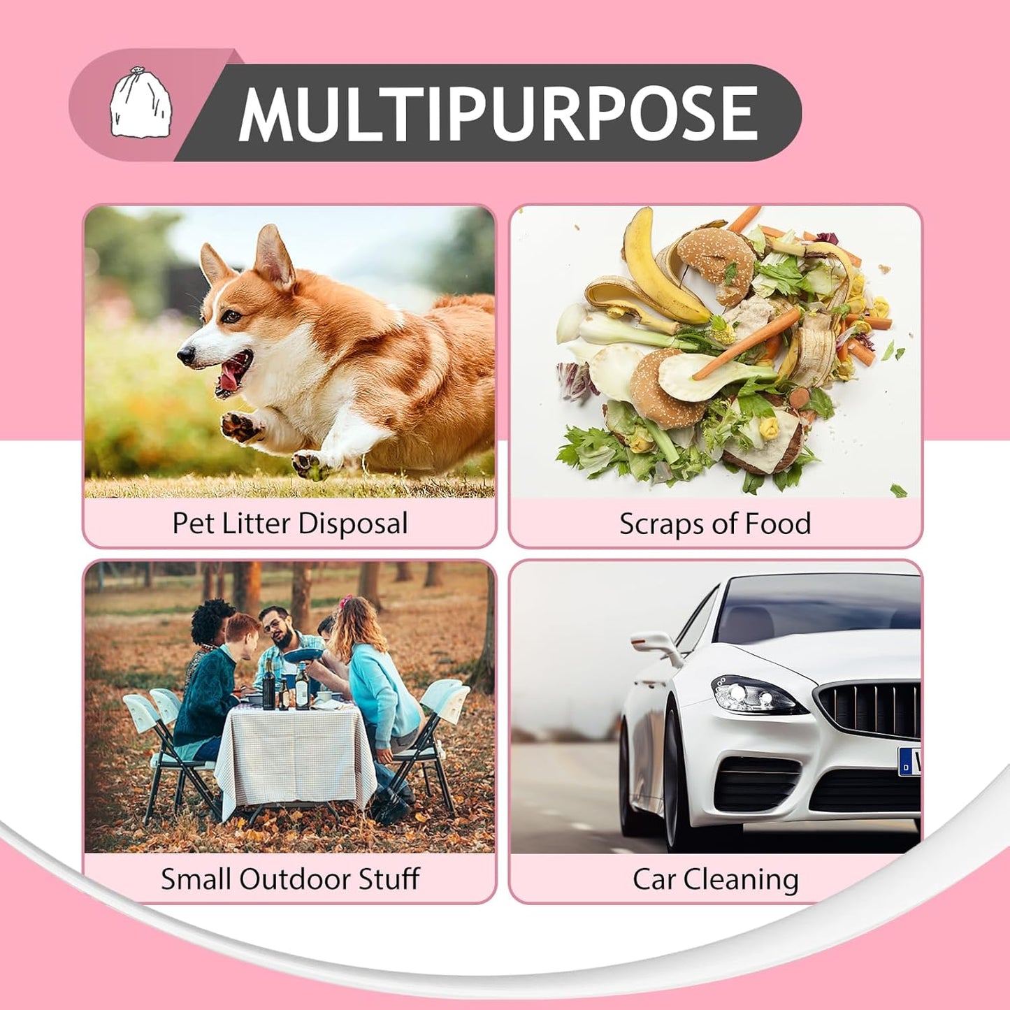 Teivio 2 Gallon 120 Counts Strong Trash Bags Garbage Bags, Bathroom Trash Can Bin Liners, Plastic Bags for home office kitchen, Pink