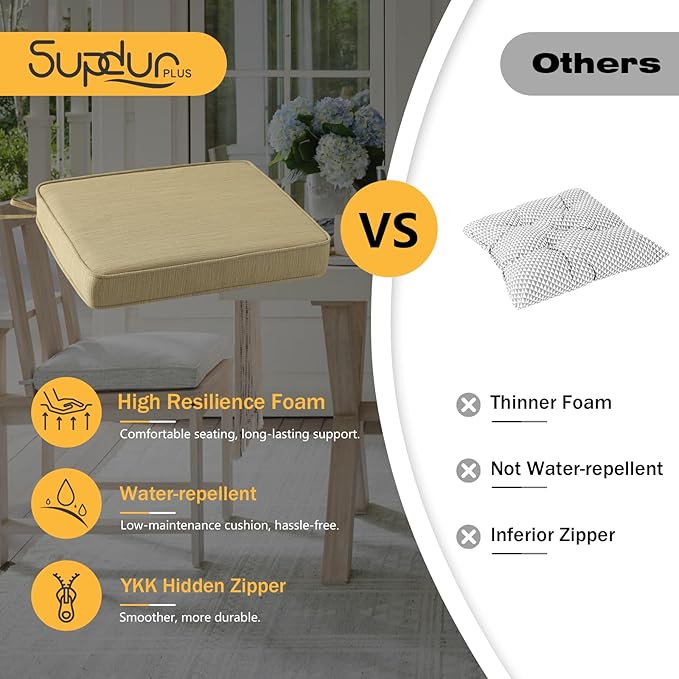 Outdoor Square Corner Seat Cushion, 19"x19"x3", Set of 4, Non Slip Seat Cushion Pads with Removable Cover for Patio Furniture, Garden Yard Lawn, Warm Taupe