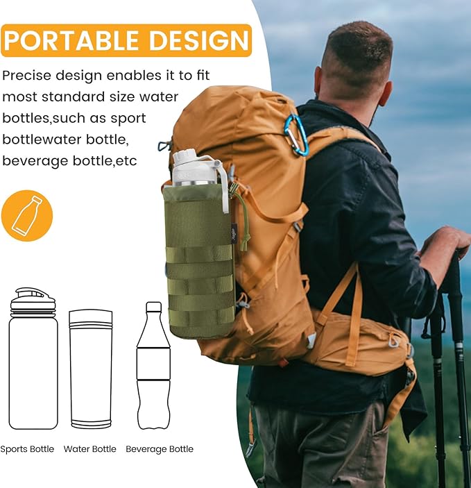 Molle Water Bottle Holder, Upgraded 1000D Nylon Tactical Molle Water Bottle Pouch, Sports Water Bottle Bag Bottom Mesh Lining Hydration Carrier for Camping, Climbing, Hiking and Travelling