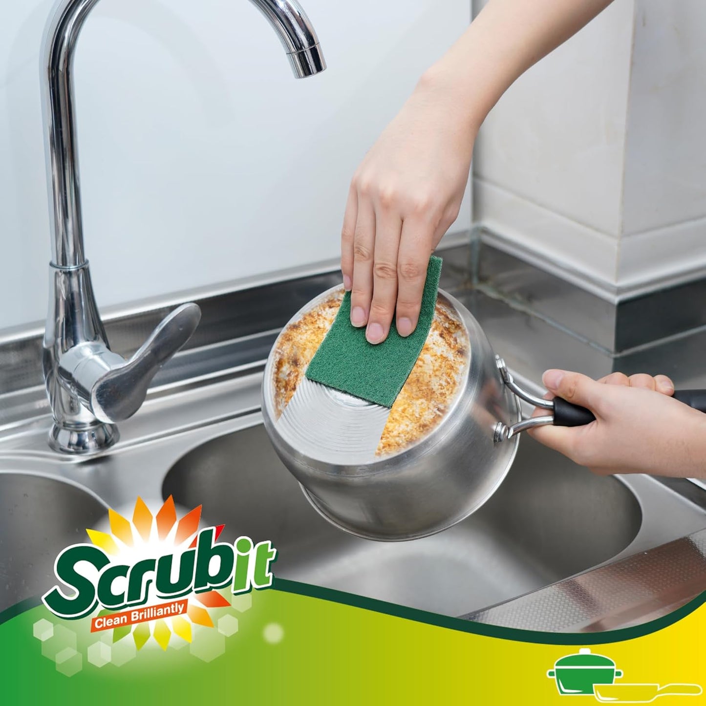 SCRUBIT Scouring Pads - Heavy Duty Scrub Pads for Cleaning Dishes - Non-Scratch - Reusable - Green (50)