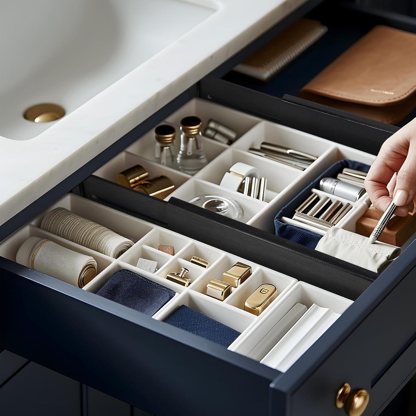 Utoplike Bamboo Dresser Drawer Dividers, 4'' High Adjustable Drawer Organizers for Clothing, Spring Loaded, Works in Kitchen, Bathroom, Bedroom, Drawer, Desk, 4 PCS, Black