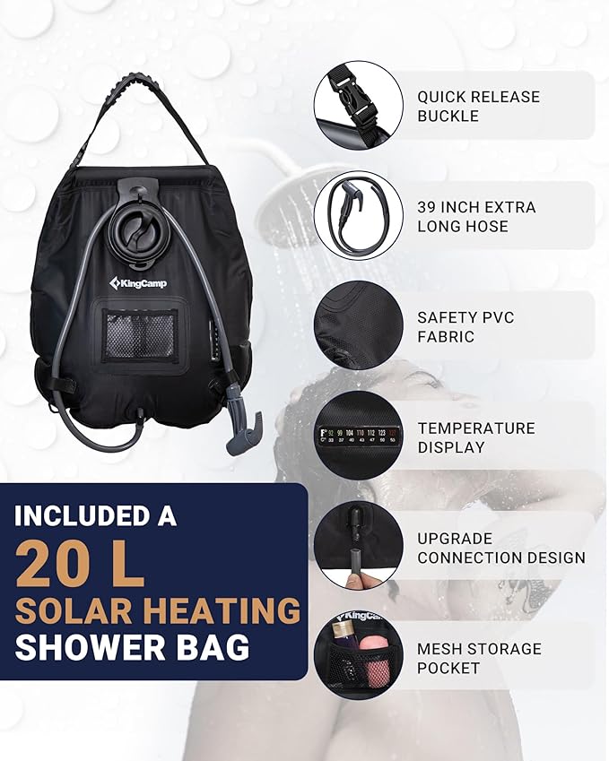 KingCamp Camping Shower Tent, Portable Outdoor Privacy Toilet & Changing Tent Windproof & Waterproof Easy Setup 1 or 2 Room Shelter with Shower Bag for Camping Hiking Beach