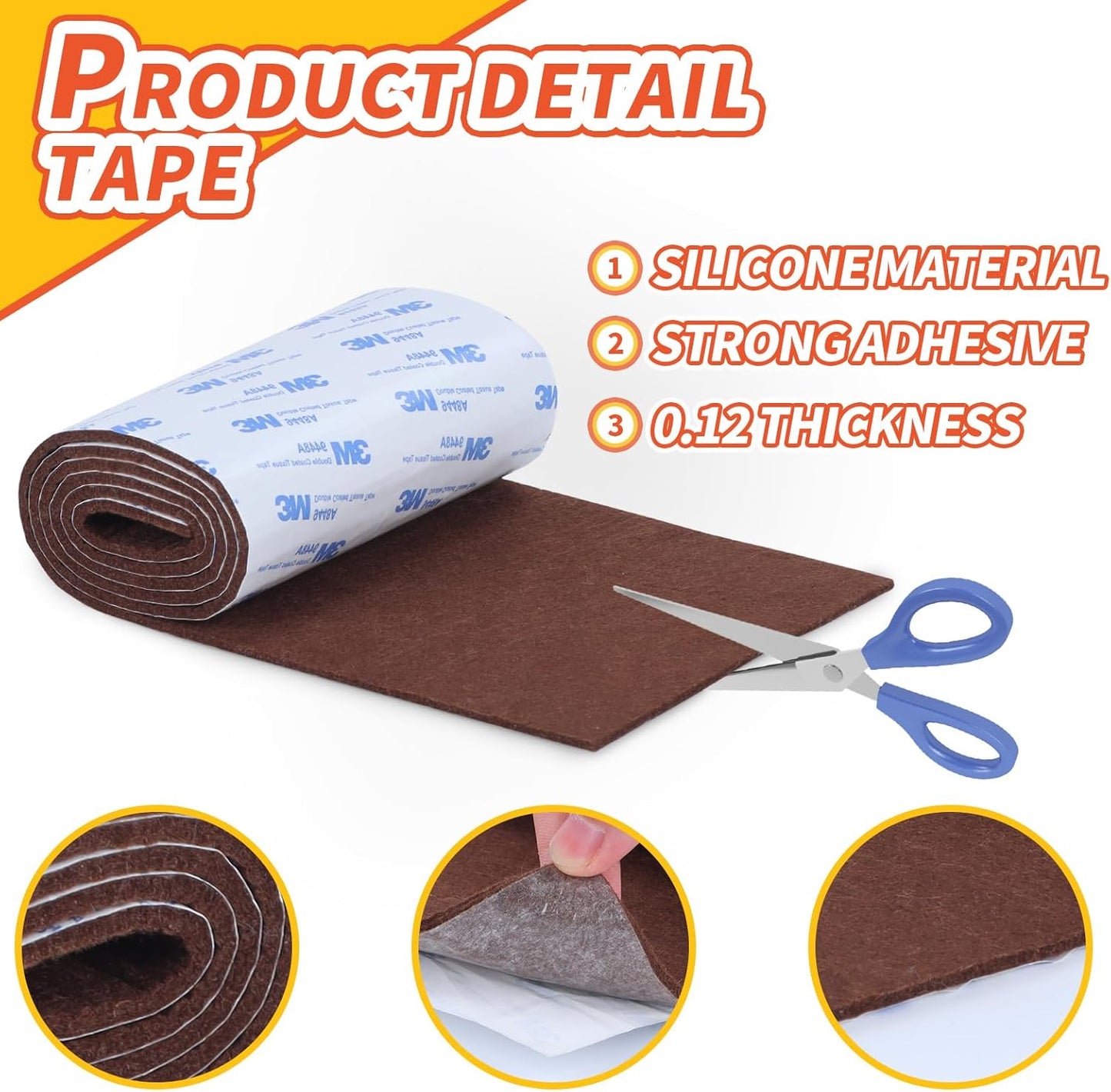 Felt Furniture Pads, Heavy Duty Felts Strip Roll with Adhesive Backing Felt Pads Furniture Feet Cuttable Felts Tape for Protecting Hardwood Floors(5 x 120 x 0.12 Inch, Brown)