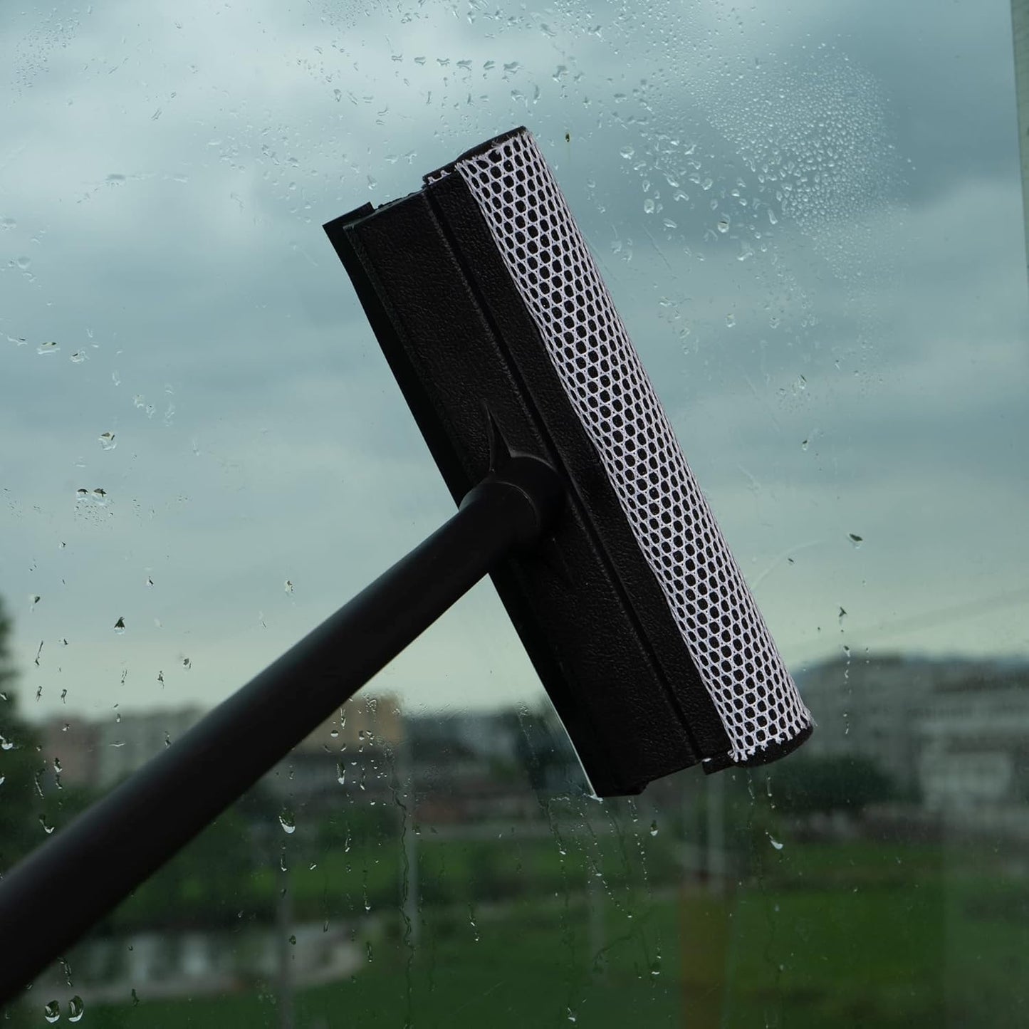 Matthew All Purpose Window Squeegee w/Premium Microfiber Cloth,Car Squeegee Windshield Cleaning Sponge and Rubber Squeegee,2-in-1 Window Cleaner Sponge(10'') and Soft Rubber with Pole 20''(1Pack)