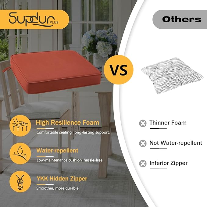 Outdoor Sunbrella Square Corner Seat Cushion, 19"x19"x3", Set of 4, Non Slip Seat Cushion Pads with Removable Cover for Patio Furniture, Garden Yard Lawn, Spectrum Grenadine