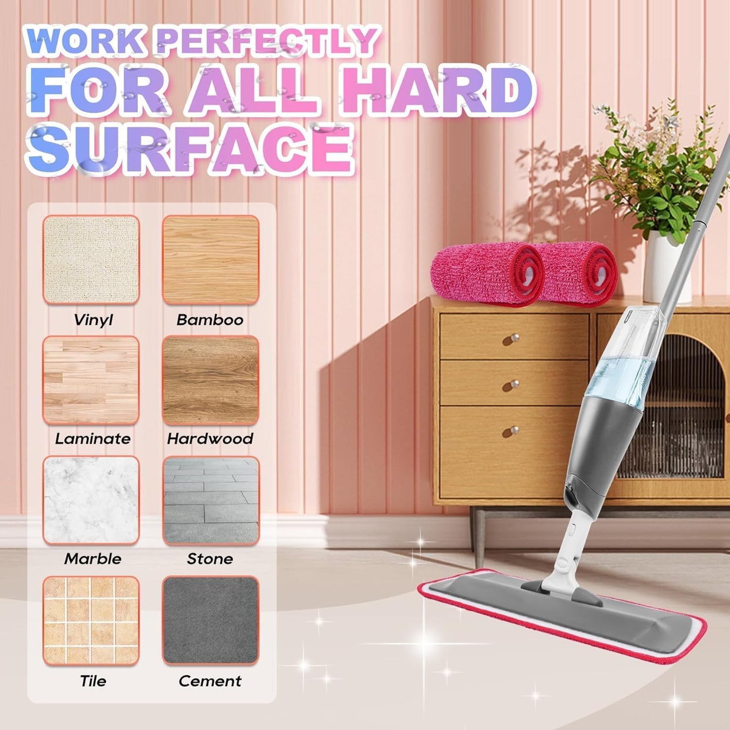 Replacement Microfiber Mop Pads Reusable Compatible with Reveal Spray Mop with Washable Pads, 16.5" Reusable Wet & Dry Mop Replacement Pads Fit for Any Microfiber Reveal Flat Mops(2 Pack)