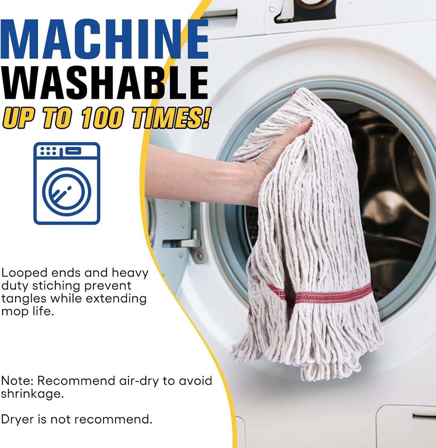 Matthew Cleaning Commercial Mop Head Replacement, 5 Inch Wide Headband, Looped End Cotton Blend String Wet Mops for Floor Cleaning, 18 oz Medium, 6-Pack White