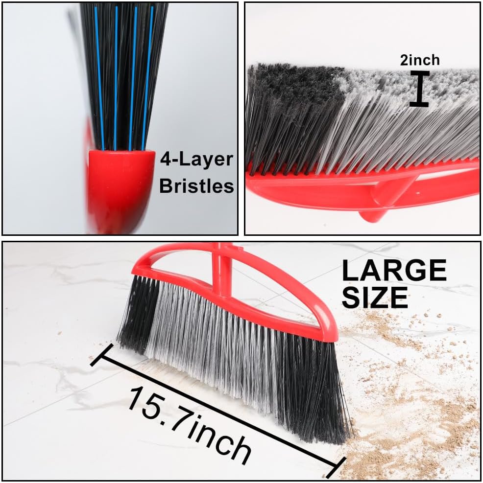 Outdoor Broom, 15.7" Wide Heavy Duty Angle Broom with Long Handle, Stiff Bristles for Sweeping Patio, Garden, Garage, Yard (Red), MULB36