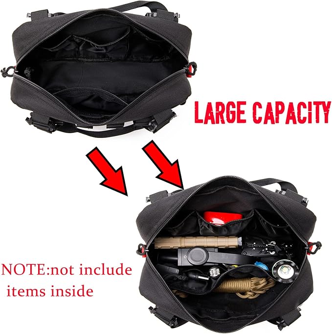 Tactical Molle Admin Pouch of Laser Cut Design,Medical EMT Organizer with Phone Pouch,EDC EMT Pack IFAK Tool Holder with US Patch (Large Black-Without Accessories)