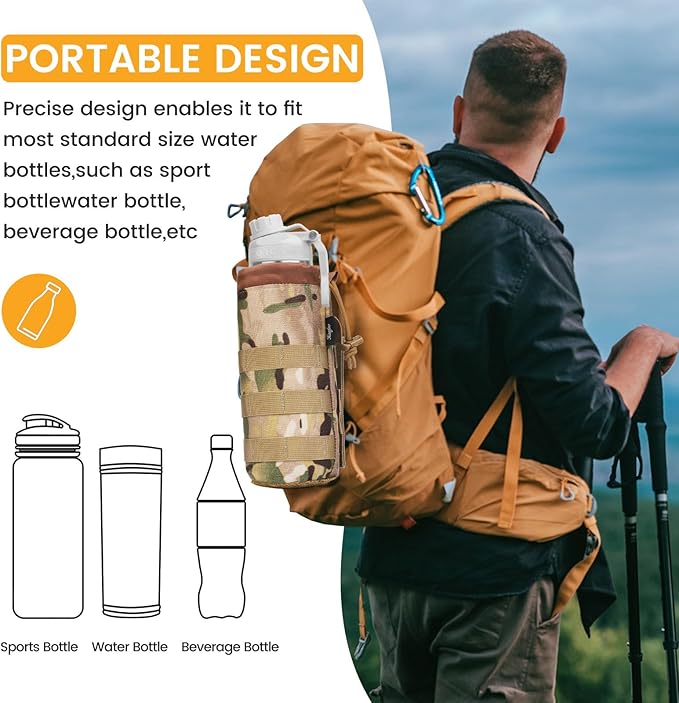 Molle Water Bottle Holder, Upgraded 1000D Nylon Tactical Molle Water Bottle Pouch, Sports Water Bottle Bag Bottom Mesh Lining Hydration Carrier for Camping, Climbing, Hiking and Travelling