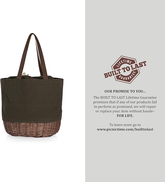 PICNIC TIME Coronado Canvas and Willow Basket Tote, Picnic Tote Bag, Beach Tote