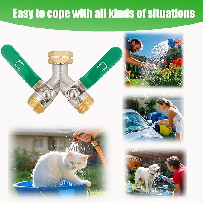 EJW brass hose splitter high flow splitter full flow hose splitter 2 way water splitter Faucet Splitter heavy duty splitter Valve 3/4 Inch GHT Thread