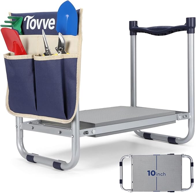 Upgraded Garden Kneeler and Seat with Thicken & Widen Soft Kneeling Pad, Heavy-Duty Foldable Garden Stool with Large Garden Tool Bag, Portable Garden Bench Gardening Gifts for Women, Seniors